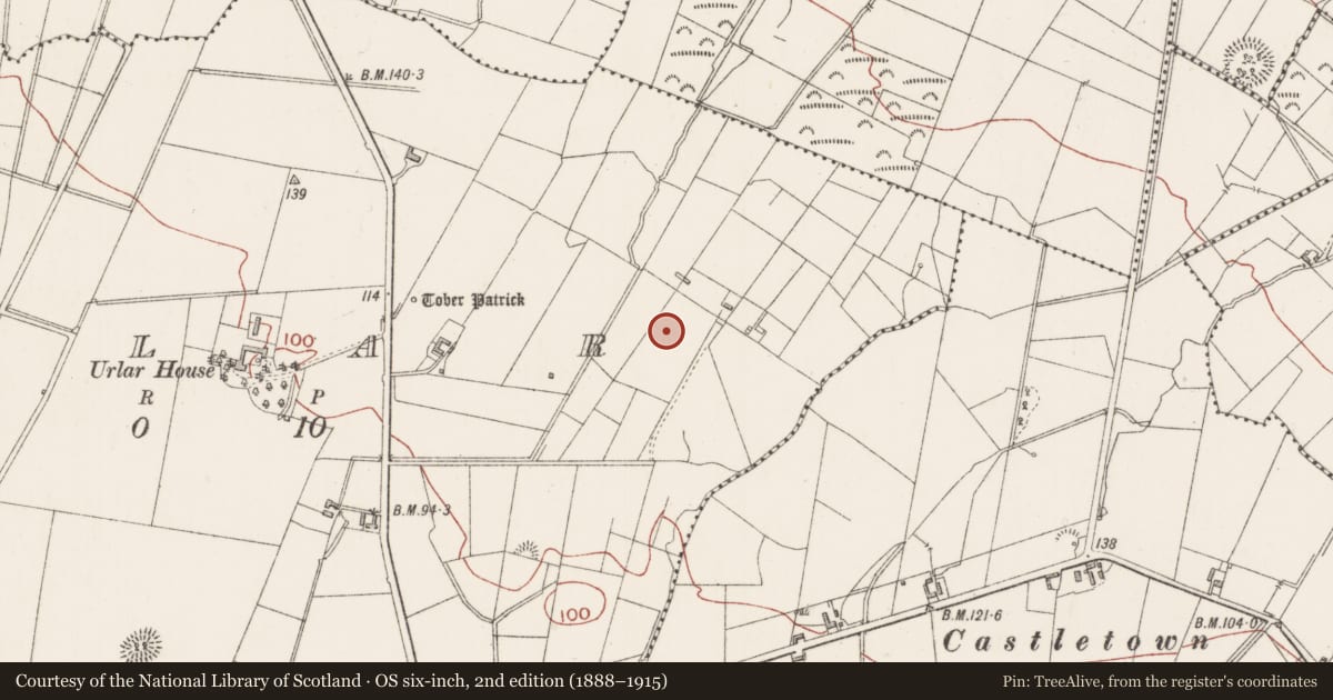 Ordnance Survey six-inch map, 2nd edition (1888–1915) covering the location of Souterrain, Urlar, County Sligo, with a pin at the register's coordinates
