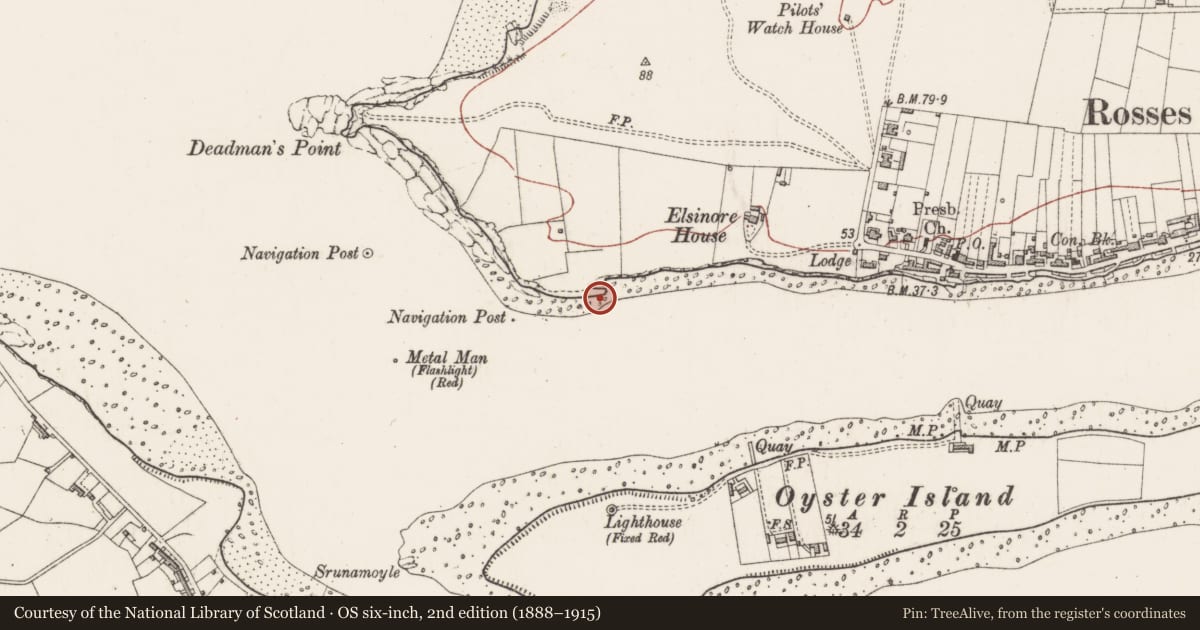 Ordnance Survey six-inch map, 2nd edition (1888–1915) covering the location of Midden, Rosses Upper, County Sligo, with a pin at the register's coordinates