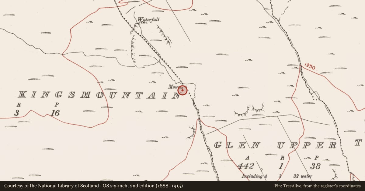 Ordnance Survey six-inch map, 2nd edition (1888–1915) covering the location of Boundary mound, Glen Upper, Slievemore Or Kingsmountain, County Sligo, with a pin at the register's coordinates