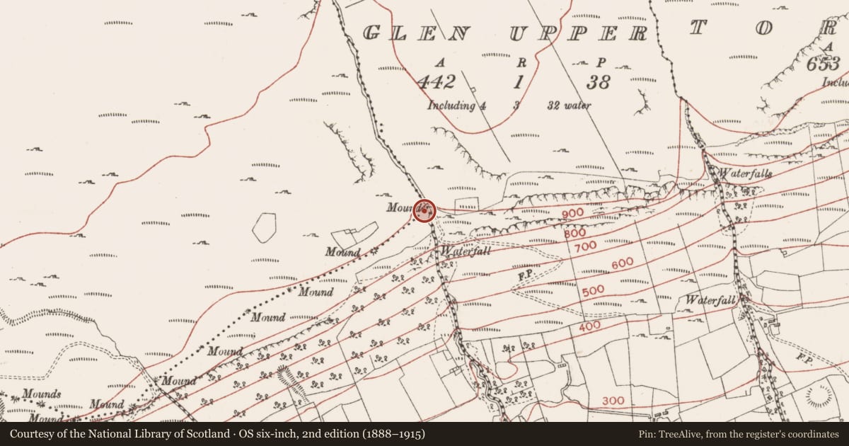 Ordnance Survey six-inch map, 2nd edition (1888–1915) covering the location of Boundary mound, County Sligo, with a pin at the register's coordinates