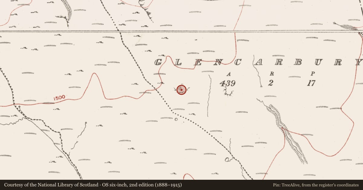 Ordnance Survey six-inch map, 2nd edition (1888–1915) covering the location of Booley hut, Glencarbury, County Sligo, with a pin at the register's coordinates