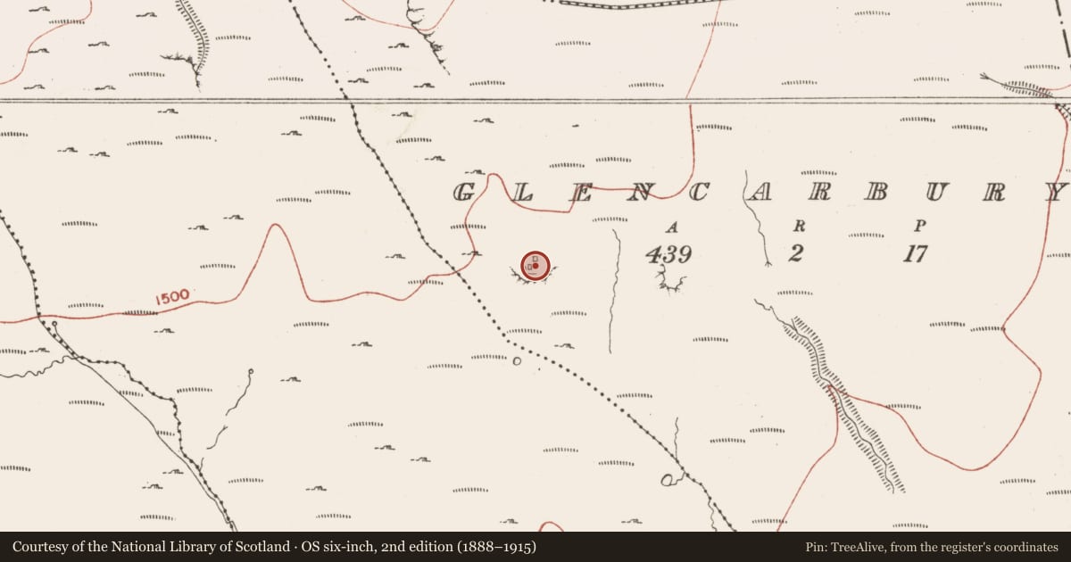 Ordnance Survey six-inch map, 2nd edition (1888–1915) covering the location of Booley hut, Glencarbury, County Sligo, with a pin at the register's coordinates