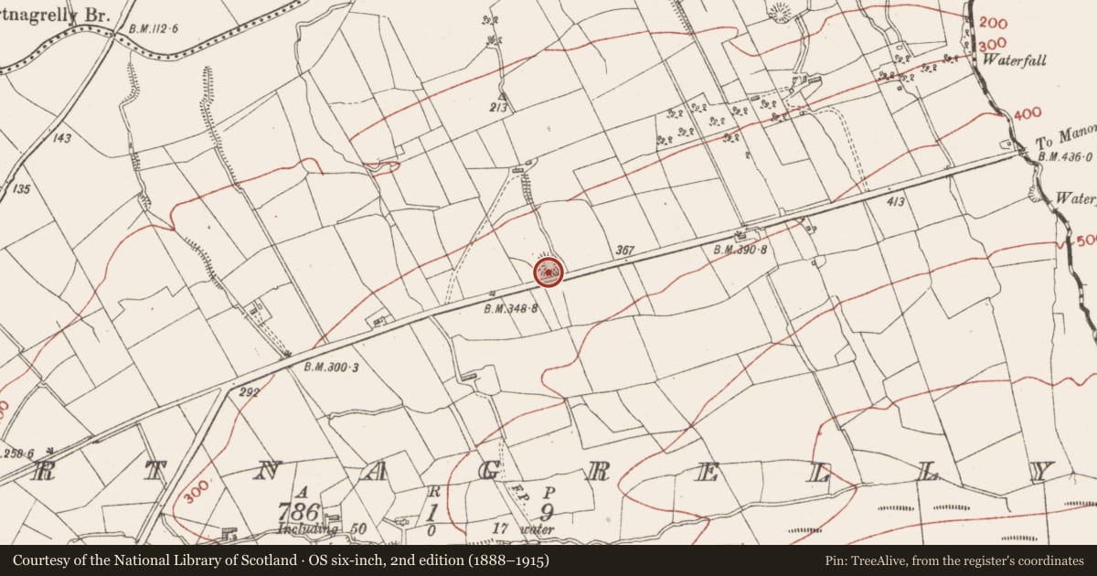 Ordnance Survey six-inch map, 2nd edition (1888–1915) covering the location of Ringfort - rath, Gortnagrelly, County Sligo, with a pin at the register's coordinates