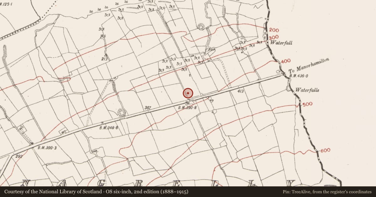 Ordnance Survey six-inch map, 2nd edition (1888–1915) covering the location of Ringfort - unclassified, Gortnagrelly, County Sligo, with a pin at the register's coordinates