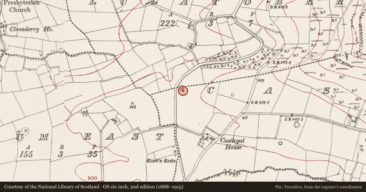 Ordnance Survey six-inch map, 2nd edition (1888–1915) covering the location of Ringfort - rath, Lugatober, County Sligo, with a pin at the register's coordinates