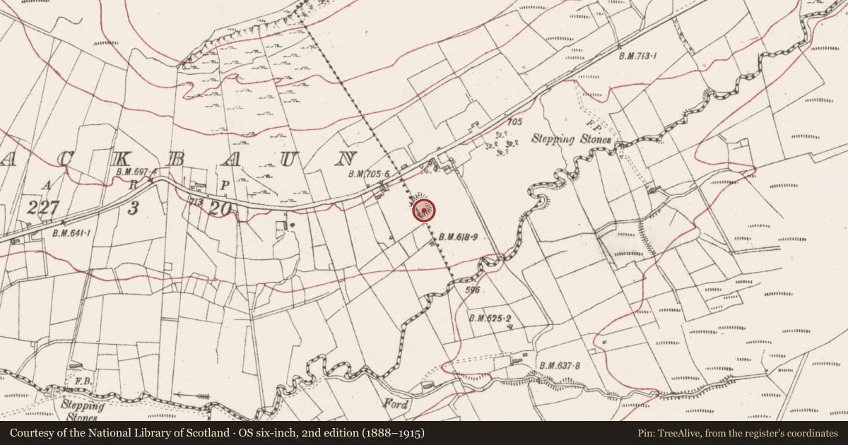 Ordnance Survey six-inch map, 2nd edition (1888–1915) covering the location of Moated site, Glackbaun, County Sligo, with a pin at the register's coordinates