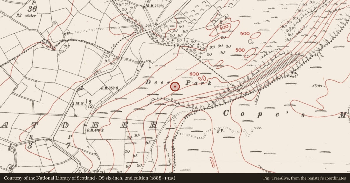 Ordnance Survey six-inch map, 2nd edition (1888–1915) covering the location of Deer park, Lugatober, County Sligo, with a pin at the register's coordinates
