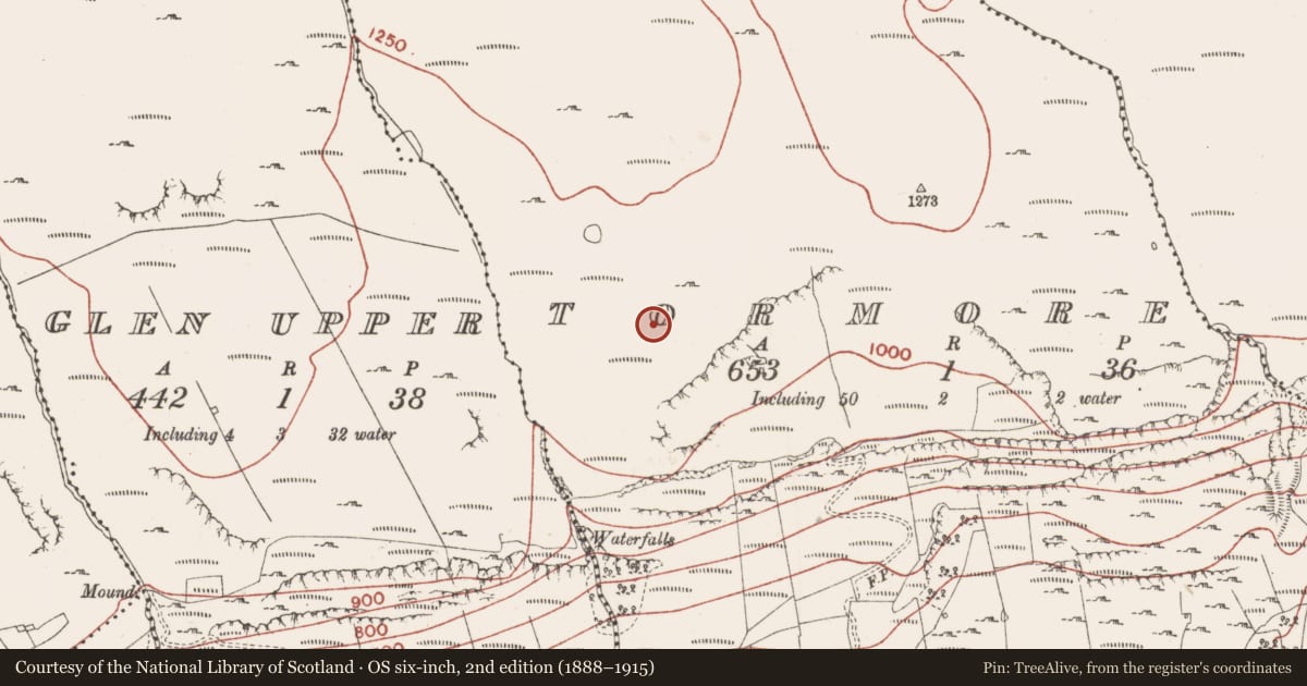 Ordnance Survey six-inch map, 2nd edition (1888–1915) covering the location of Booley hut, Tormore, County Sligo, with a pin at the register's coordinates