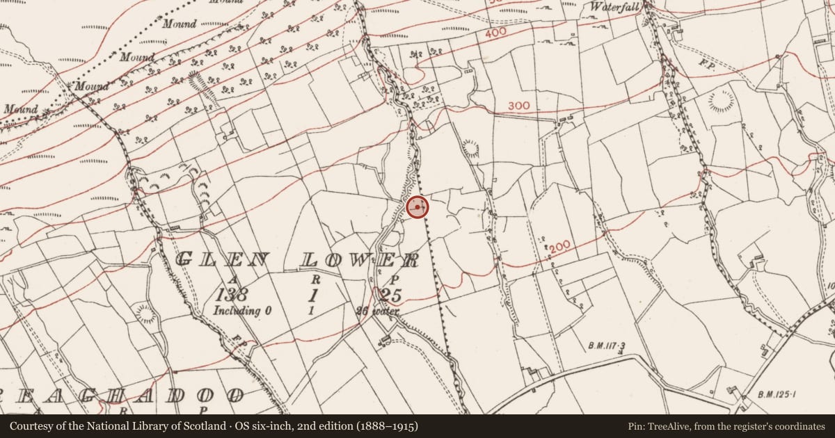 Ordnance Survey six-inch map, 2nd edition (1888–1915) covering the location of Ringfort - cashel, Glen Lower, County Sligo, with a pin at the register's coordinates