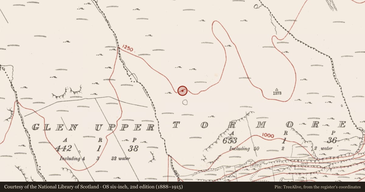 Ordnance Survey six-inch map, 2nd edition (1888–1915) covering the location of Booley hut, Tormore, County Sligo, with a pin at the register's coordinates