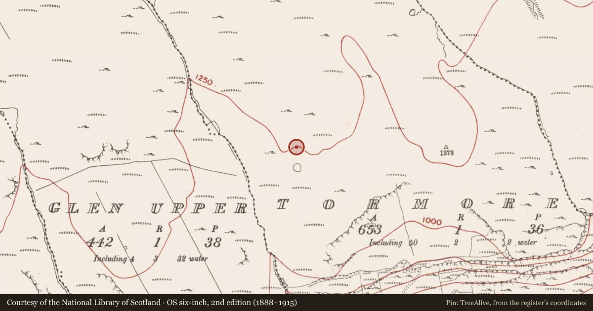 Ordnance Survey six-inch map, 2nd edition (1888–1915) covering the location of Booley hut, Tormore, County Sligo, with a pin at the register's coordinates