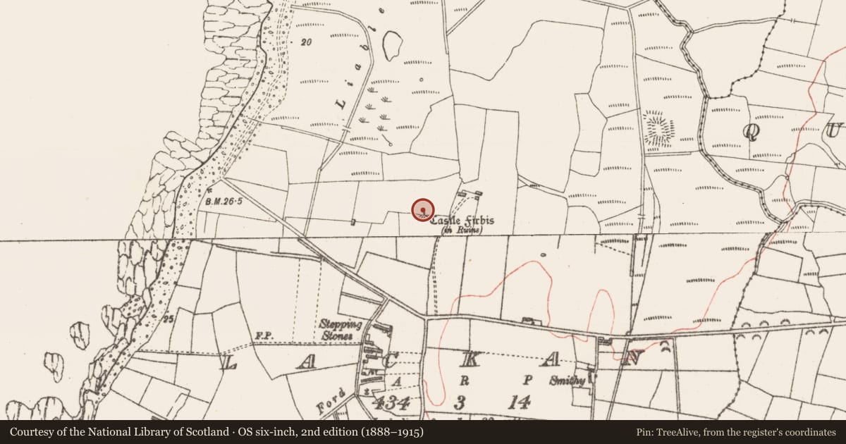 Ordnance Survey six-inch map, 2nd edition (1888–1915) covering the location of Kiln, Lackan, County Sligo, with a pin at the register's coordinates
