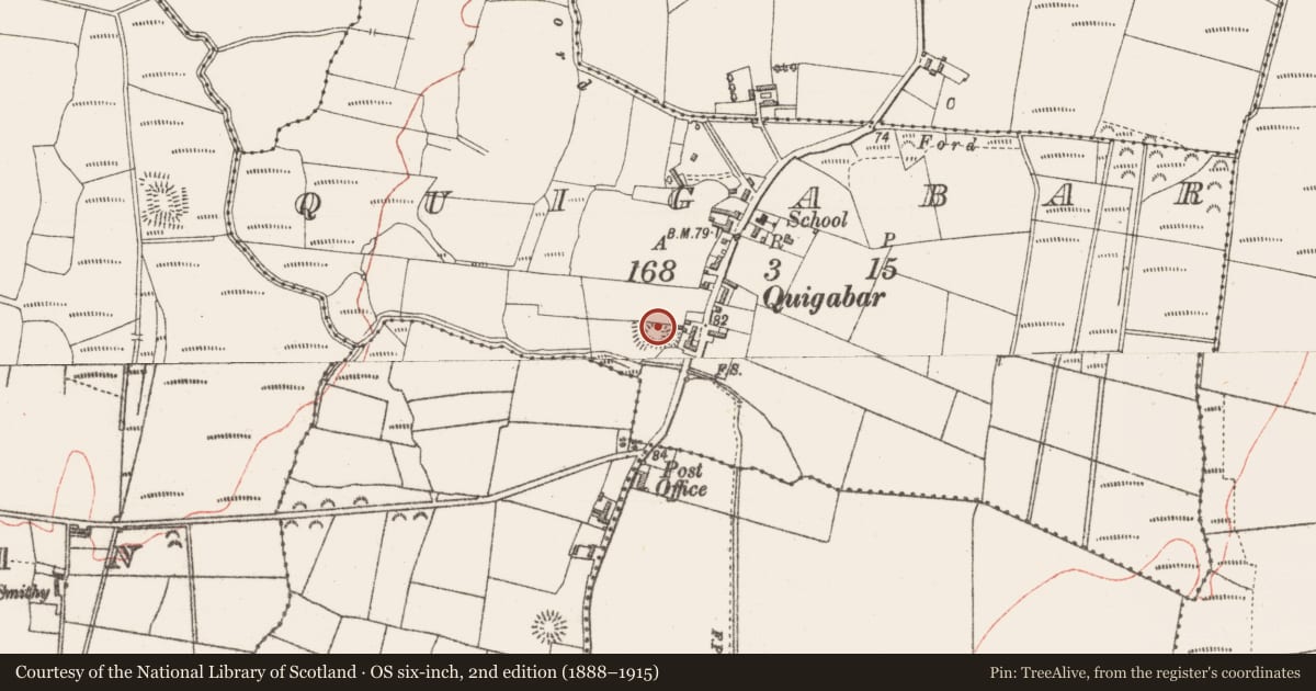 Ordnance Survey six-inch map, 2nd edition (1888–1915) covering the location of Ringfort - rath, Quigabar, County Sligo, with a pin at the register's coordinates
