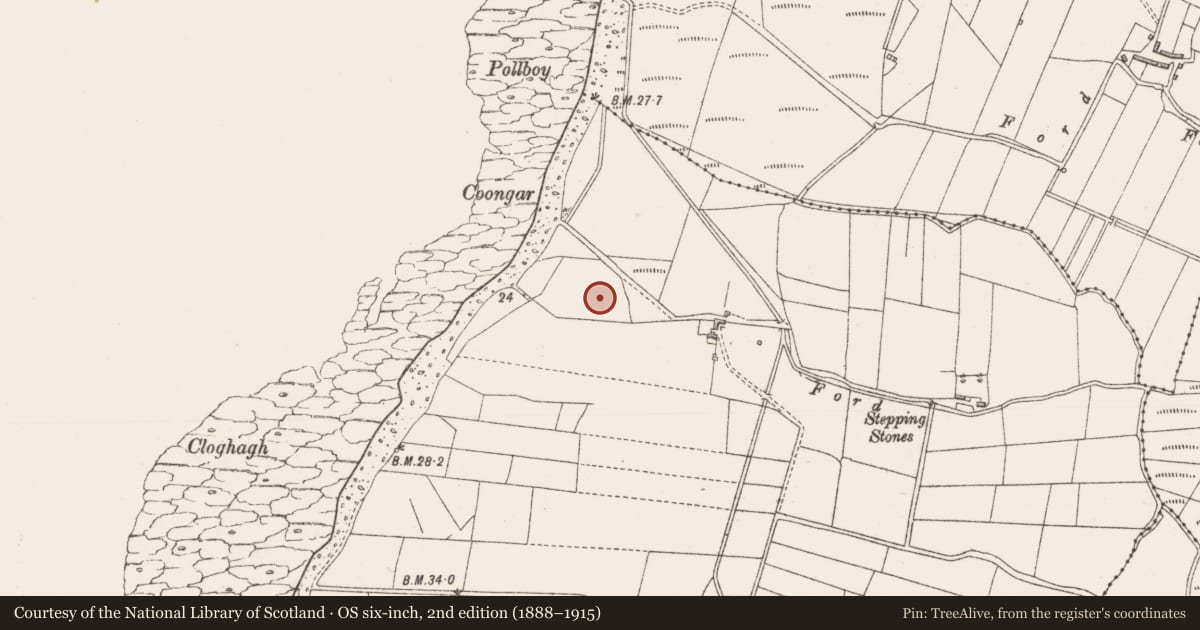 Ordnance Survey six-inch map, 2nd edition (1888–1915) covering the location of Enclosure, Carranduff, County Sligo, with a pin at the register's coordinates
