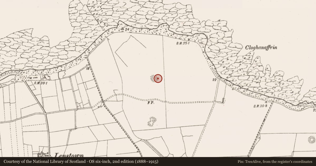 Ordnance Survey six-inch map, 2nd edition (1888–1915) covering the location of Ringfort - rath, Carrownrush, County Sligo, with a pin at the register's coordinates