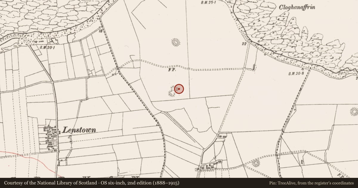 Ordnance Survey six-inch map, 2nd edition (1888–1915) covering the location of Enclosure, Carrownrush, County Sligo, with a pin at the register's coordinates