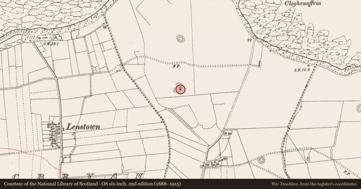 Ordnance Survey six-inch map, 2nd edition (1888–1915) covering the location of Enclosure, Carrownrush, County Sligo, with a pin at the register's coordinates