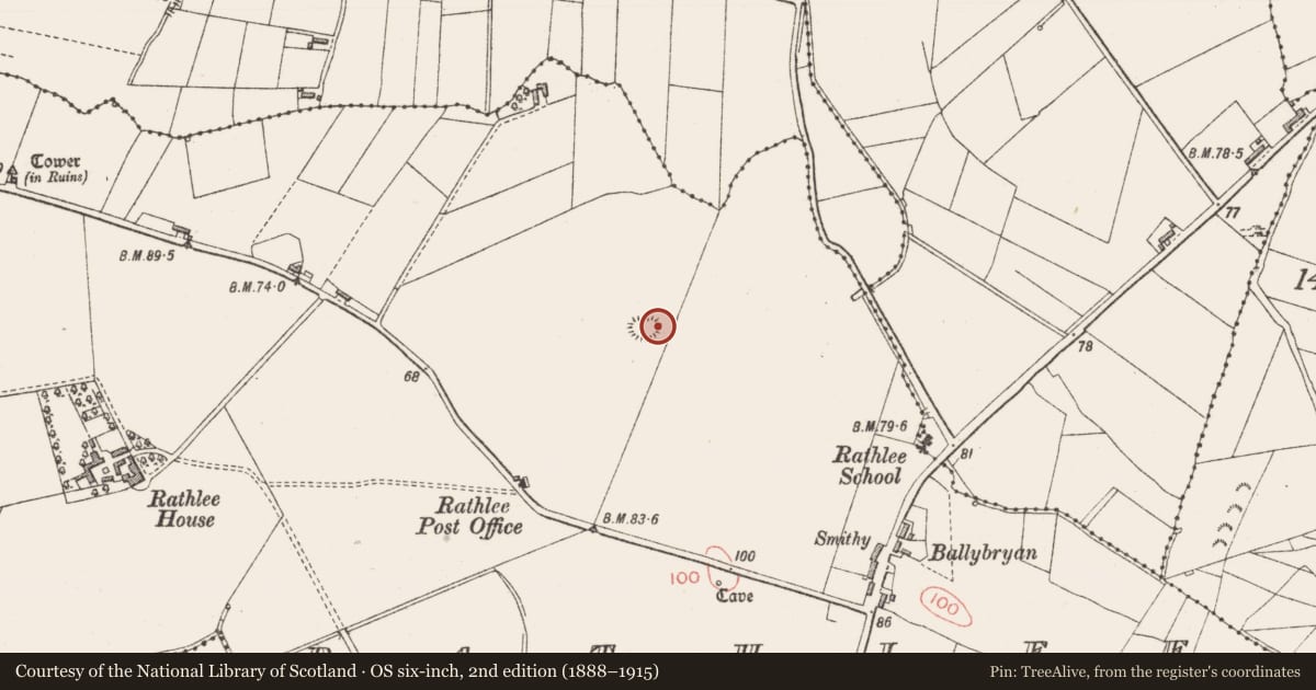 Ordnance Survey six-inch map, 2nd edition (1888–1915) covering the location of Enclosure, Rathlee, County Sligo, with a pin at the register's coordinates