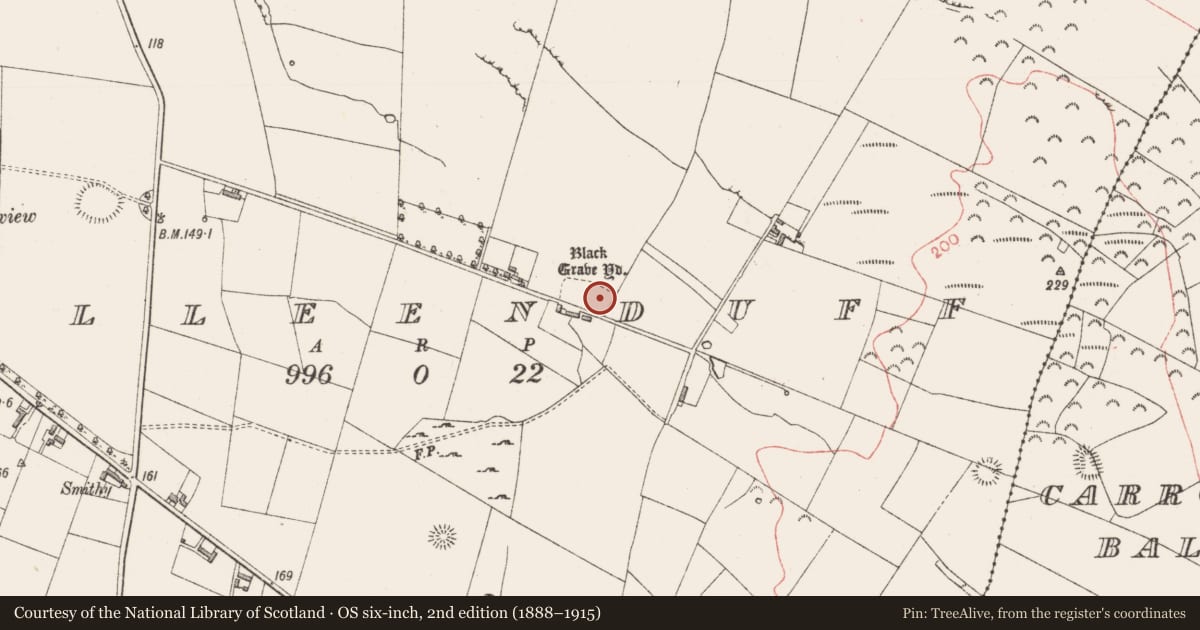 Ordnance Survey six-inch map, 2nd edition (1888–1915) covering the location of Children's burial ground, Killeenduff, County Sligo, with a pin at the register's coordinates