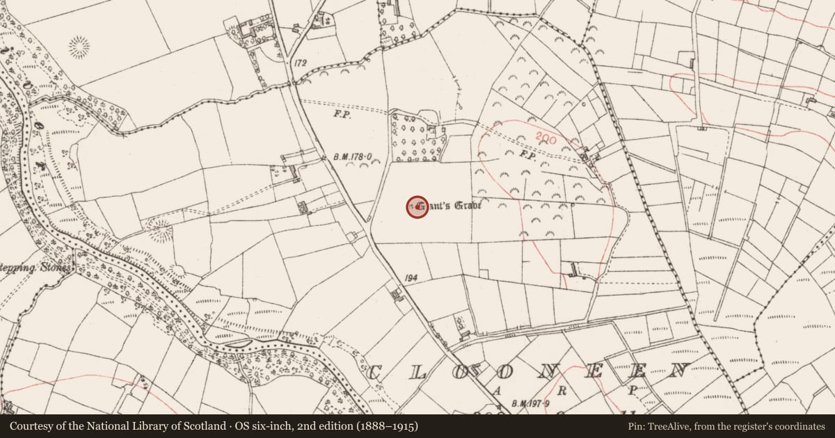 Ordnance Survey six-inch map, 2nd edition (1888–1915) covering the location of Megalithic tomb - unclassified, Clooneen, County Sligo, with a pin at the register's coordinates
