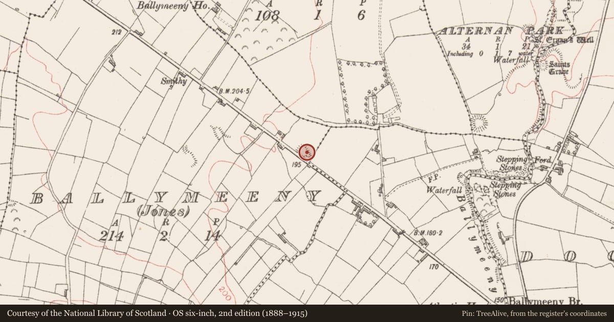 Ordnance Survey six-inch map, 2nd edition (1888–1915) covering the location of Ringfort - rath, Ballymeeny (Jones), County Sligo, with a pin at the register's coordinates