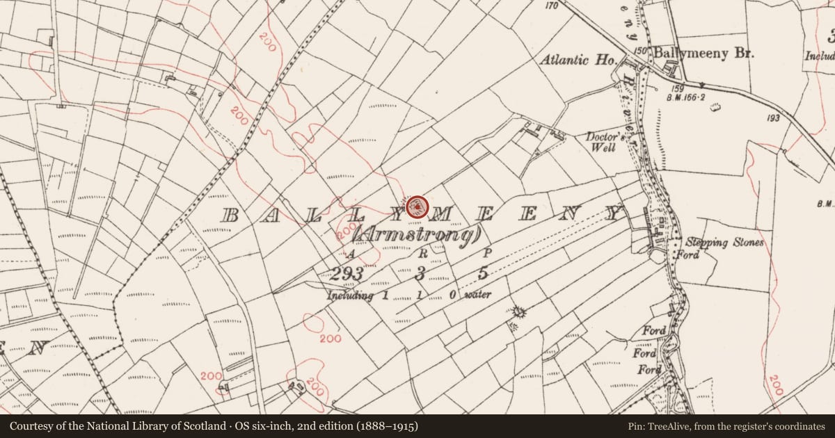 Ordnance Survey six-inch map, 2nd edition (1888–1915) covering the location of Ringfort - rath, Ballymeeny (Armstrong), County Sligo, with a pin at the register's coordinates