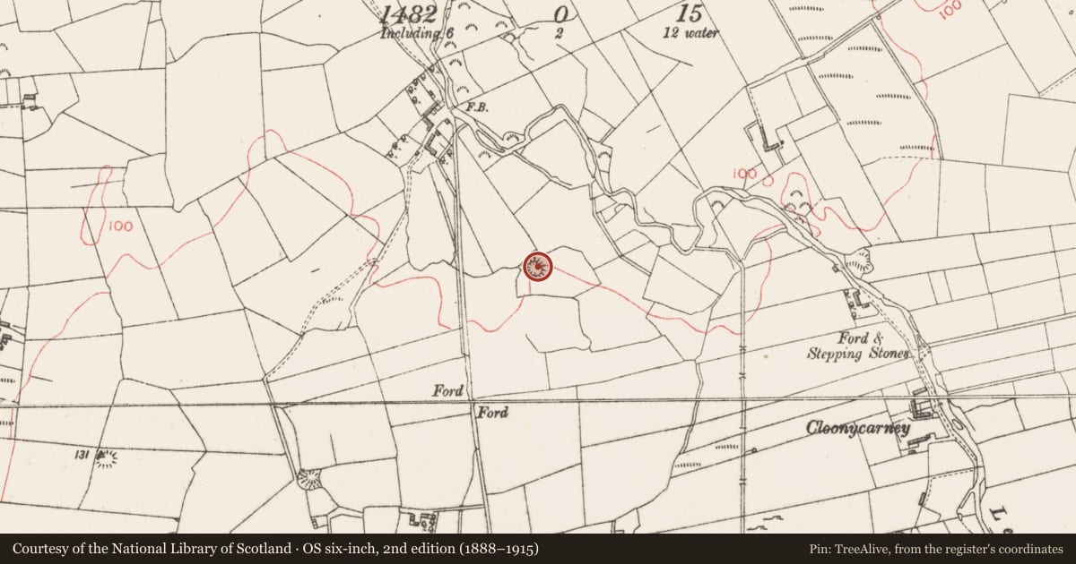 Ordnance Survey six-inch map, 2nd edition (1888–1915) covering the location of Ringfort - rath, Leaffony, County Sligo, with a pin at the register's coordinates
