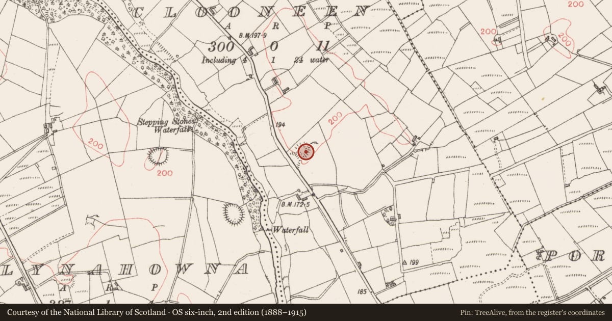 Ordnance Survey six-inch map, 2nd edition (1888–1915) covering the location of Ringfort - rath, Clooneen, County Sligo, with a pin at the register's coordinates