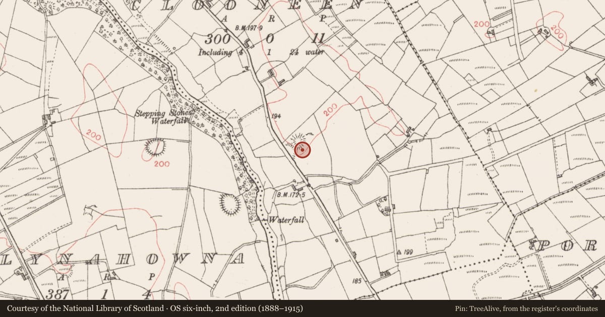 Ordnance Survey six-inch map, 2nd edition (1888–1915) covering the location of Hut site, Clooneen, County Sligo, with a pin at the register's coordinates