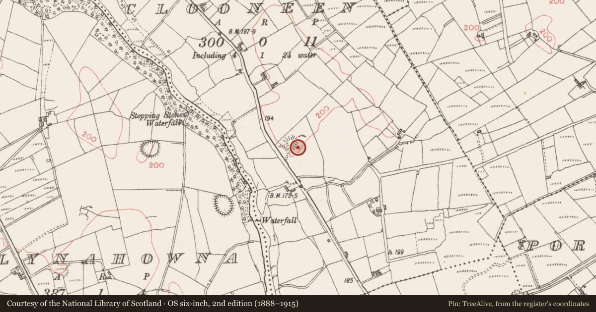 Ordnance Survey six-inch map, 2nd edition (1888–1915) covering the location of Hut site, Clooneen, County Sligo, with a pin at the register's coordinates