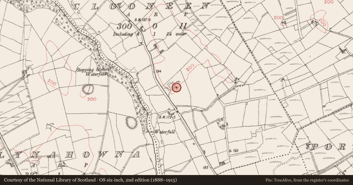 Ordnance Survey six-inch map, 2nd edition (1888–1915) covering the location of Hut site, Clooneen, County Sligo, with a pin at the register's coordinates