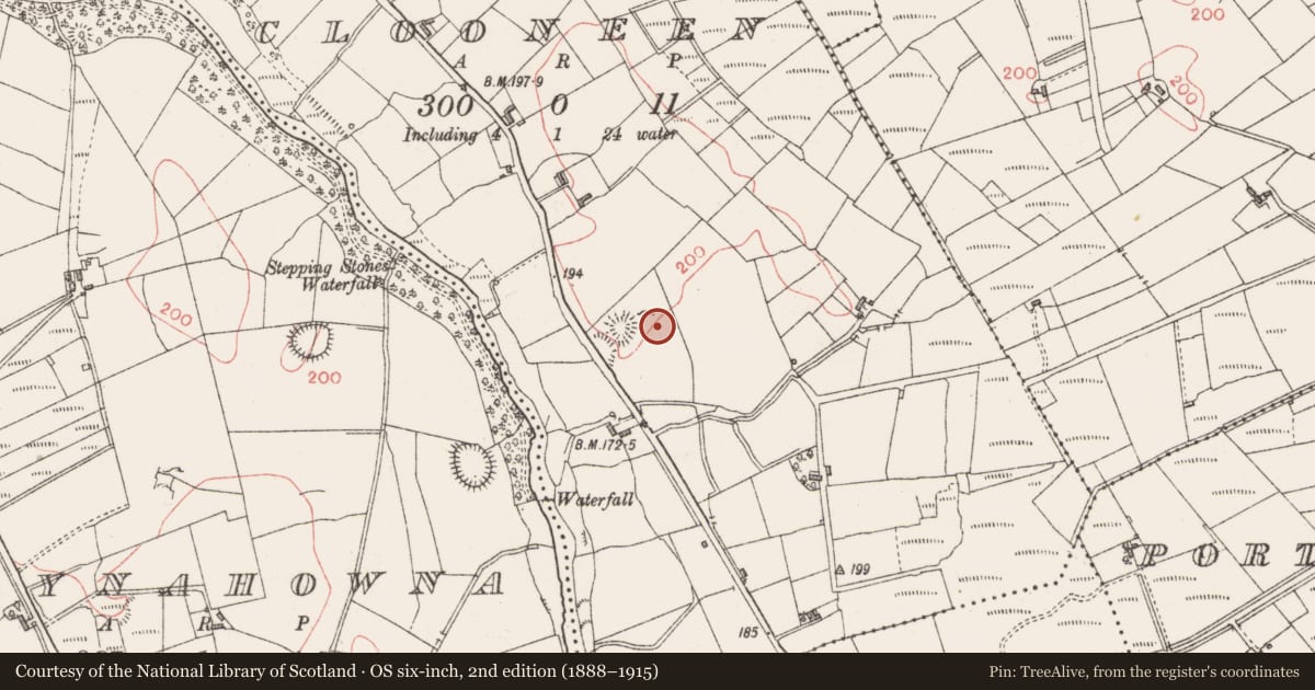 Ordnance Survey six-inch map, 2nd edition (1888–1915) covering the location of Hut site, Clooneen, County Sligo, with a pin at the register's coordinates