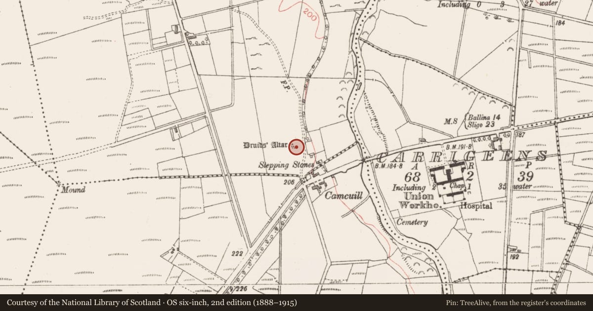 Ordnance Survey six-inch map, 2nd edition (1888–1915) covering the location of Megalithic tomb - unclassified, Ballynahowna, County Sligo, with a pin at the register's coordinates