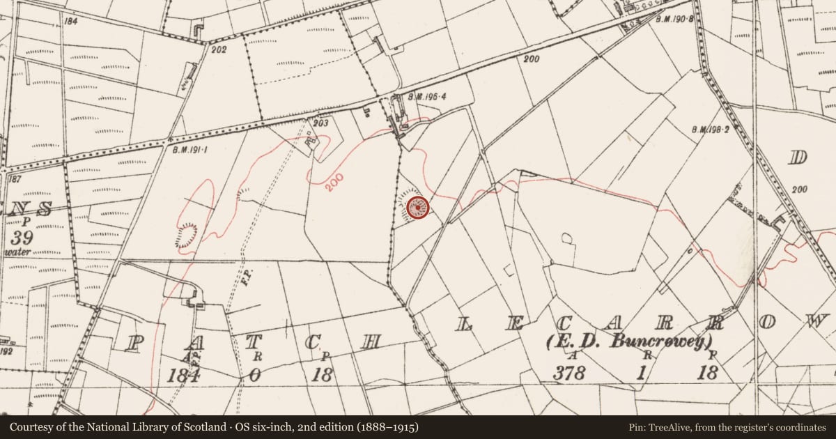 Ordnance Survey six-inch map, 2nd edition (1888–1915) covering the location of Moated site, Lecarrow, County Sligo, with a pin at the register's coordinates