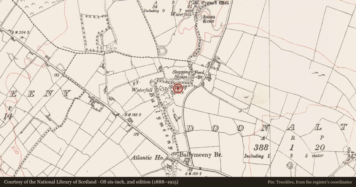 Ordnance Survey six-inch map, 2nd edition (1888–1915) covering the location of Enclosure, Doonaltan, County Sligo, with a pin at the register's coordinates