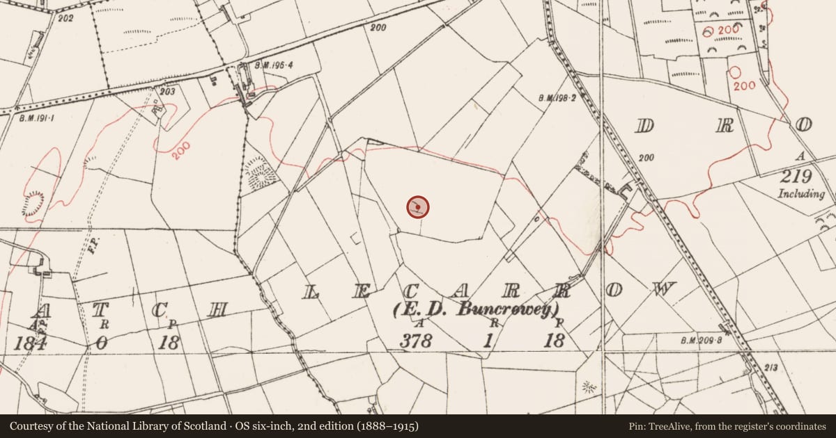 Ordnance Survey six-inch map, 2nd edition (1888–1915) covering the location of Enclosure, Lecarrow, County Sligo, with a pin at the register's coordinates