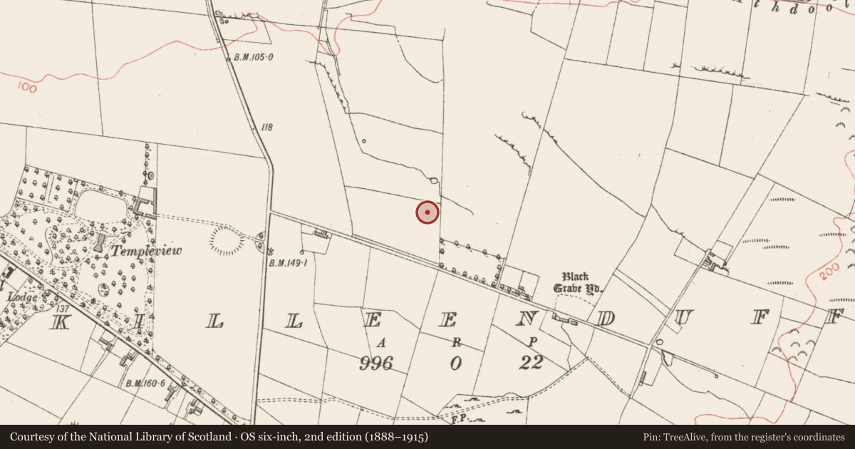 Ordnance Survey six-inch map, 2nd edition (1888–1915) covering the location of Mound, Killeenduff, County Sligo, with a pin at the register's coordinates