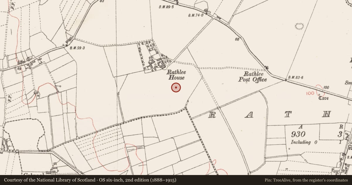 Ordnance Survey six-inch map, 2nd edition (1888–1915) covering the location of Enclosure, Rathlee, County Sligo, with a pin at the register's coordinates