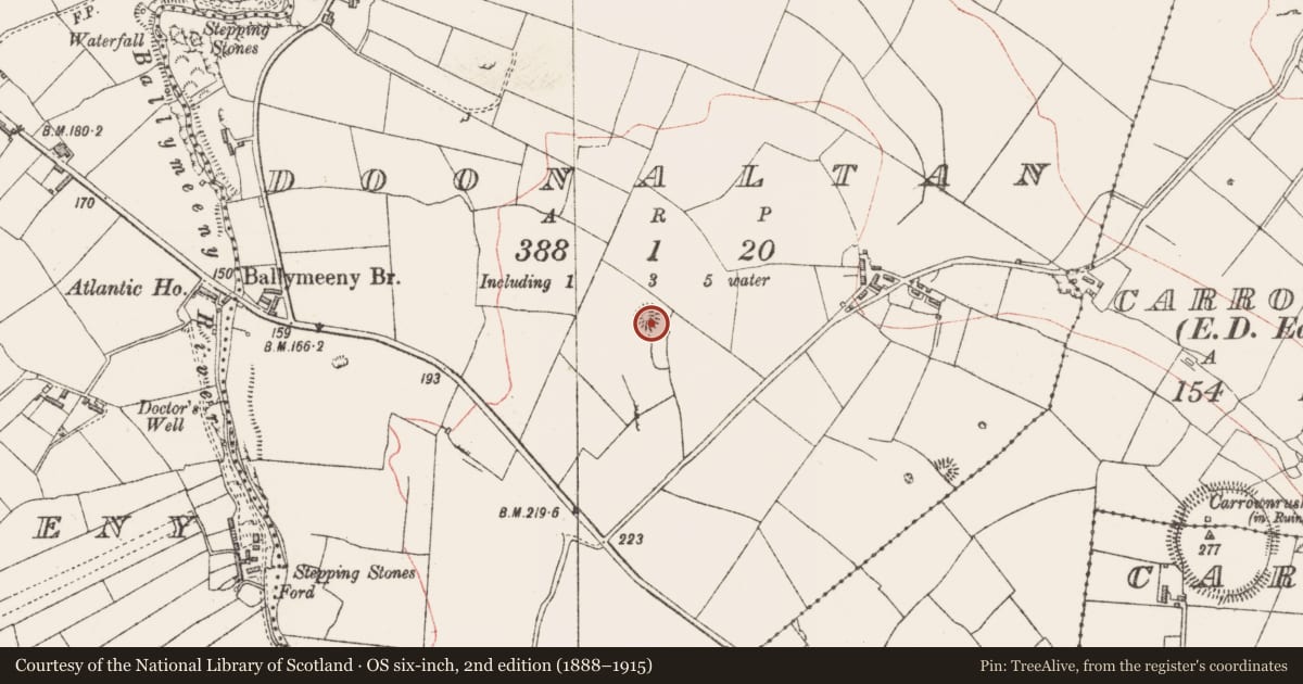 Ordnance Survey six-inch map, 2nd edition (1888–1915) covering the location of Hut site, Aughris, County Sligo, with a pin at the register's coordinates