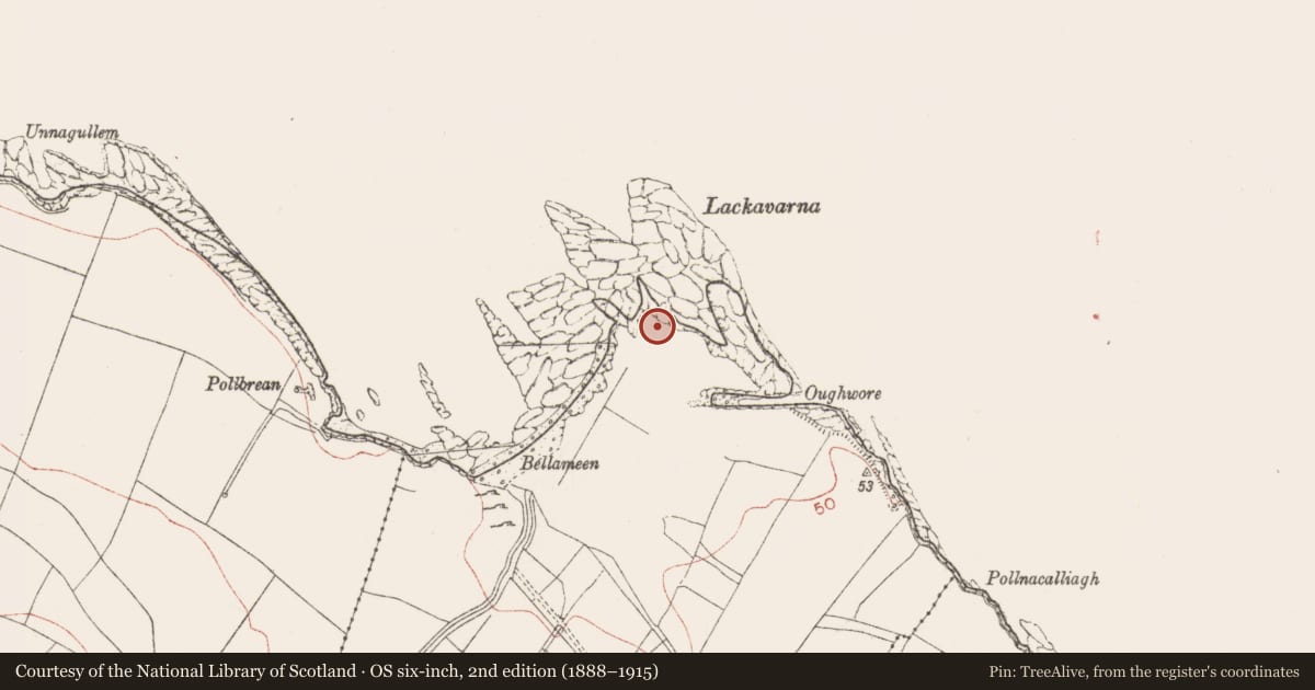 Ordnance Survey six-inch map, 2nd edition (1888–1915) covering the location of Promontory fort - coastal, Carrownrush, County Sligo, with a pin at the register's coordinates
