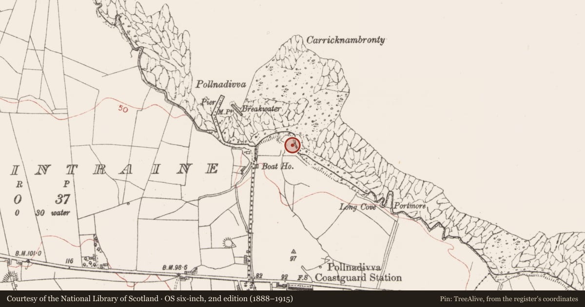 Ordnance Survey six-inch map, 2nd edition (1888–1915) covering the location of Promontory fort - coastal, Carrowmoran, County Sligo, with a pin at the register's coordinates