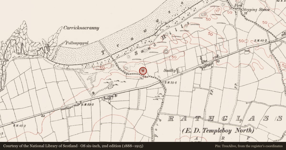 Ordnance Survey six-inch map, 2nd edition (1888–1915) covering the location of Enclosure, Rathglass, County Sligo, with a pin at the register's coordinates