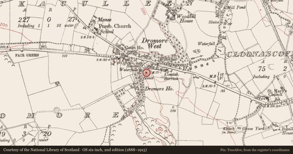 Ordnance Survey six-inch map, 2nd edition (1888–1915) covering the location of Castle - unclassified, Dunneill, County Sligo, with a pin at the register's coordinates