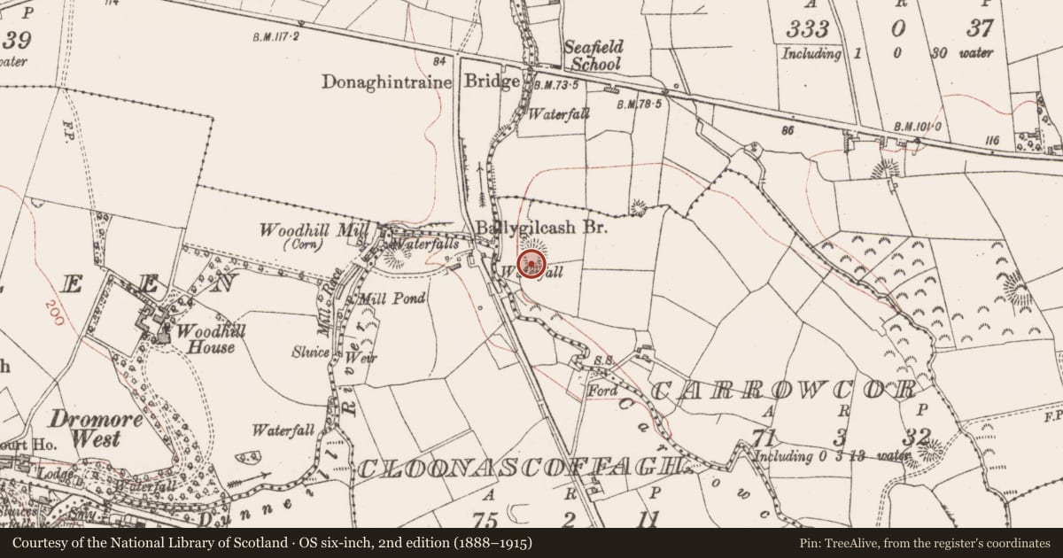 Ordnance Survey six-inch map, 2nd edition (1888–1915) covering the location of Structure, Carrowcor, County Sligo, with a pin at the register's coordinates