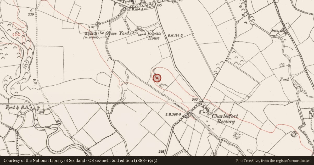 Ordnance Survey six-inch map, 2nd edition (1888–1915) covering the location of Earthwork, Belville, County Sligo, with a pin at the register's coordinates
