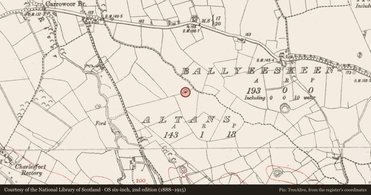 Ordnance Survey six-inch map, 2nd edition (1888–1915) covering the location of Ringfort - rath, Altans, County Sligo, with a pin at the register's coordinates