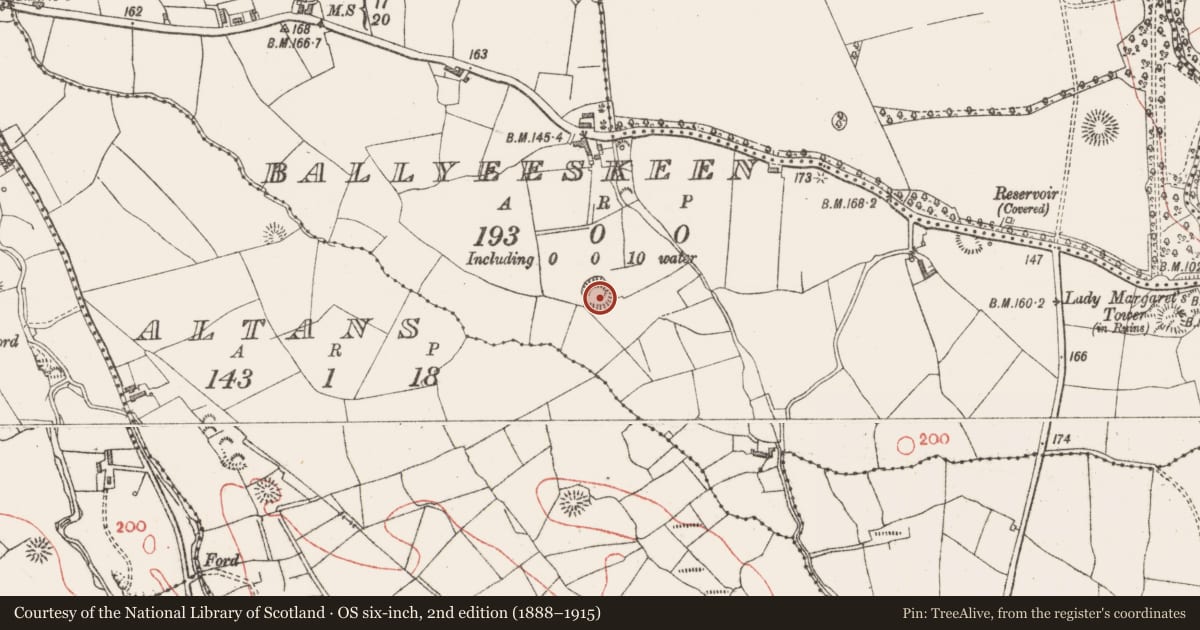 Ordnance Survey six-inch map, 2nd edition (1888–1915) covering the location of Ringfort - rath, Ballyeeskeen, County Sligo, with a pin at the register's coordinates