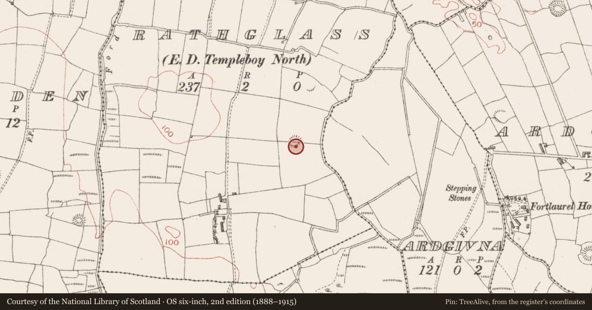 Ordnance Survey six-inch map, 2nd edition (1888–1915) covering the location of Ringfort - rath, Rathglass, County Sligo, with a pin at the register's coordinates