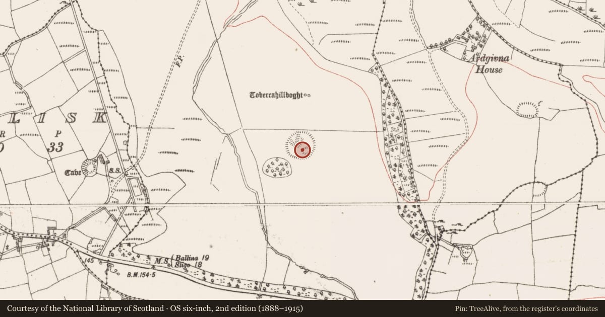 Ordnance Survey six-inch map, 2nd edition (1888–1915) covering the location of Ringfort - rath, Ballygreighan, County Sligo, with a pin at the register's coordinates