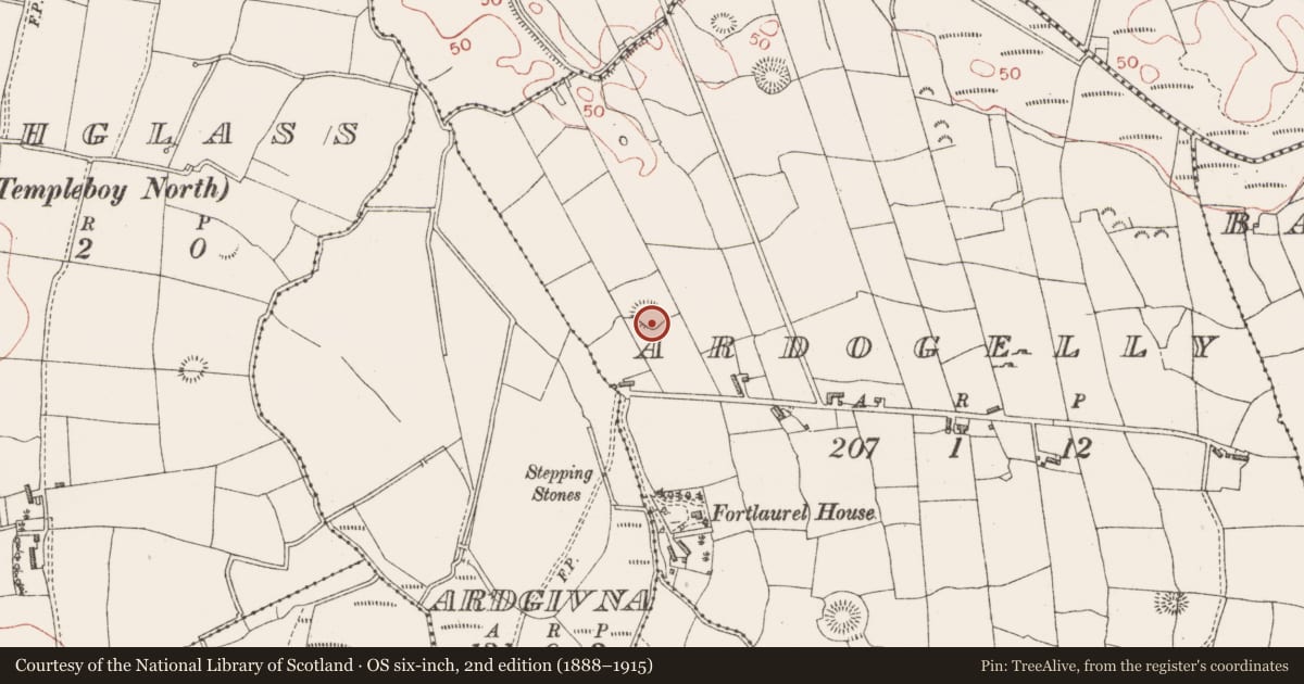 Ordnance Survey six-inch map, 2nd edition (1888–1915) covering the location of Enclosure, Ardogelly, County Sligo, with a pin at the register's coordinates